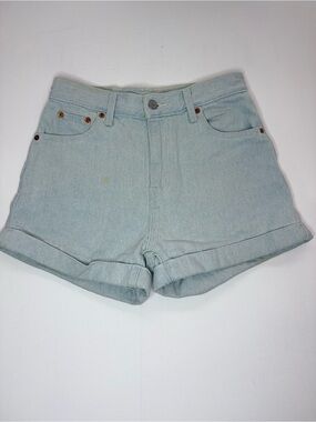 High-Rise Light Blue Denim Rolled-Hem Shorts